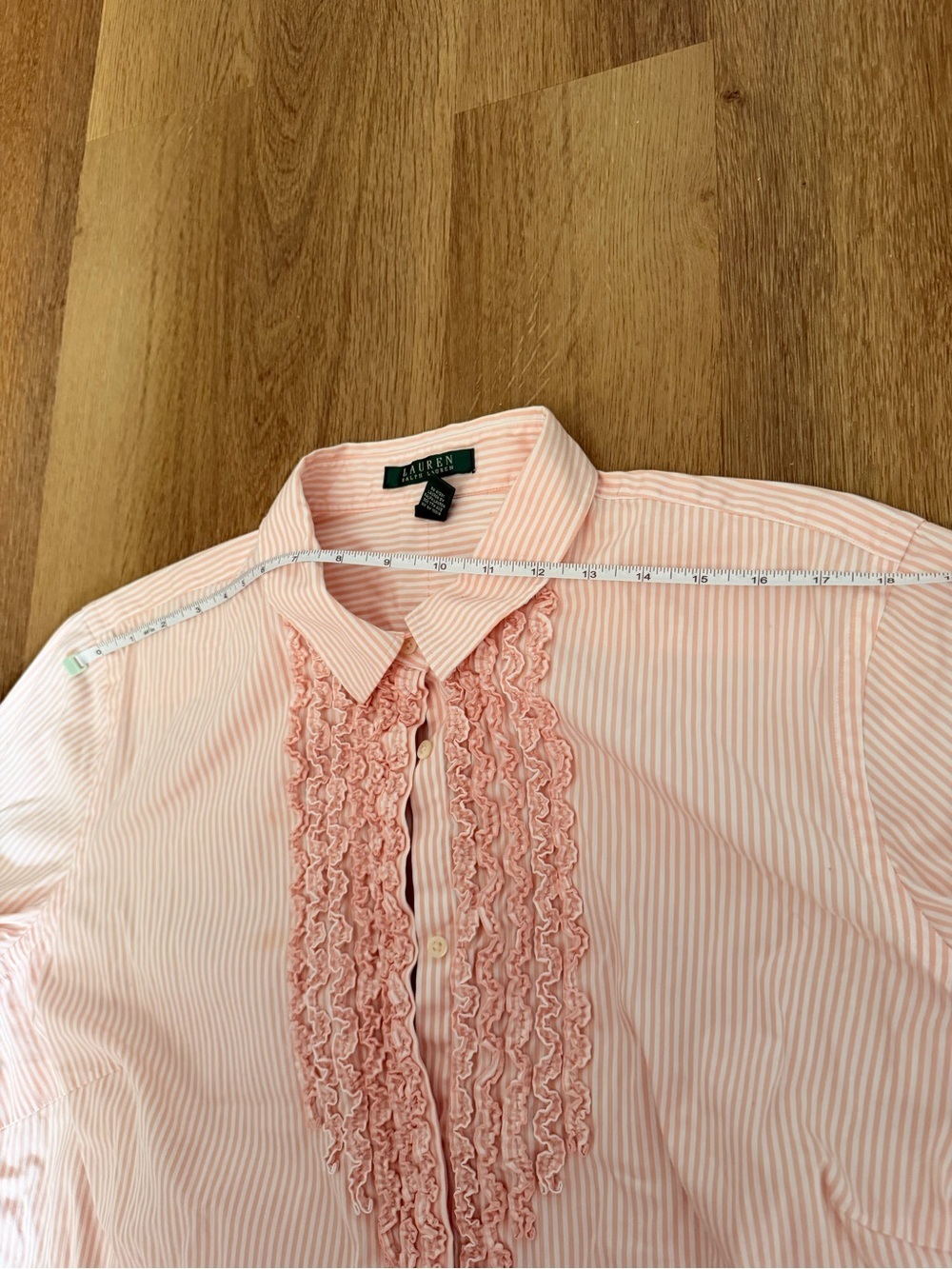 100% cotton RL Ruffle-Front Button-Down Blouse - Picture 8 of 13